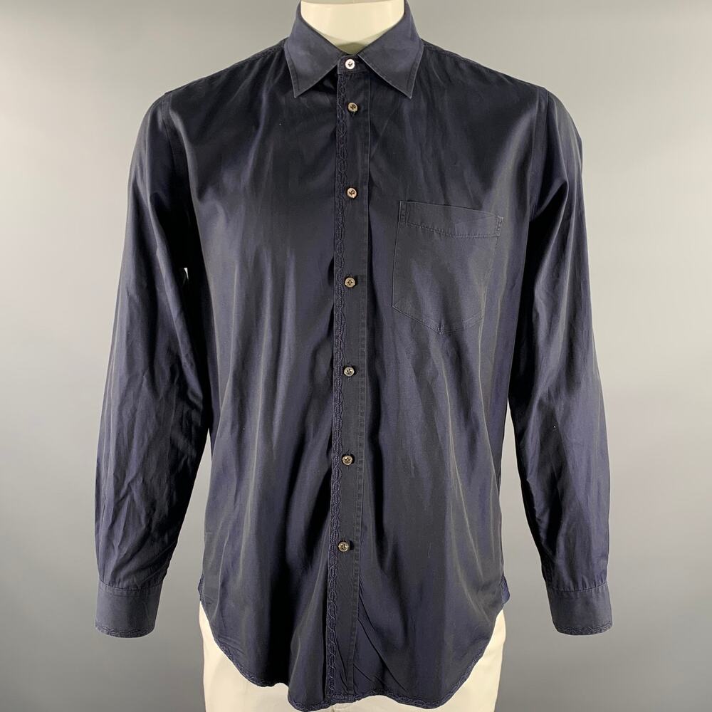 LUCIANO BARBERA Size L Navy Embroidery Long Sleeve Shirt